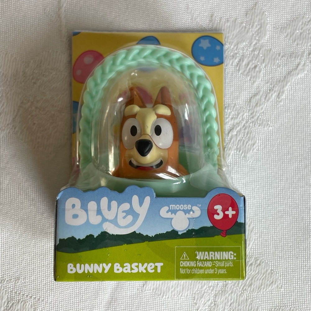 Bluey BINGO Figure w Bunny Basket and Sticker Sheet 3” NIB